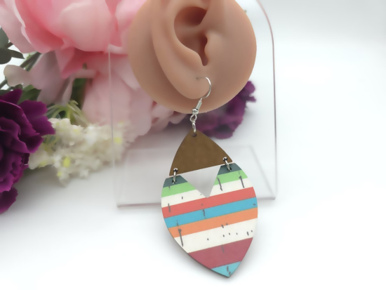 Preview: Große Holz Ohrringe Wood Muster